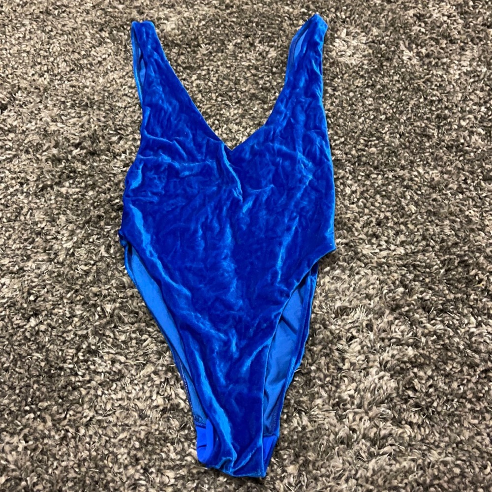 Revolve Sauvage Swim Blue Velvet One Piece XS